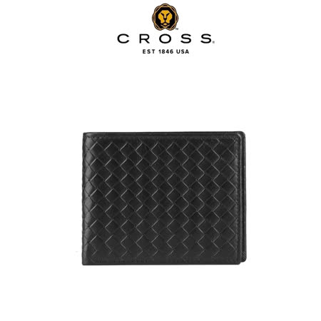 [CROSS] 限量2折 頂級義大利Squisito小牛皮編織紋8卡皮夾 克勞迪系列 全新專櫃展示品(黑色)