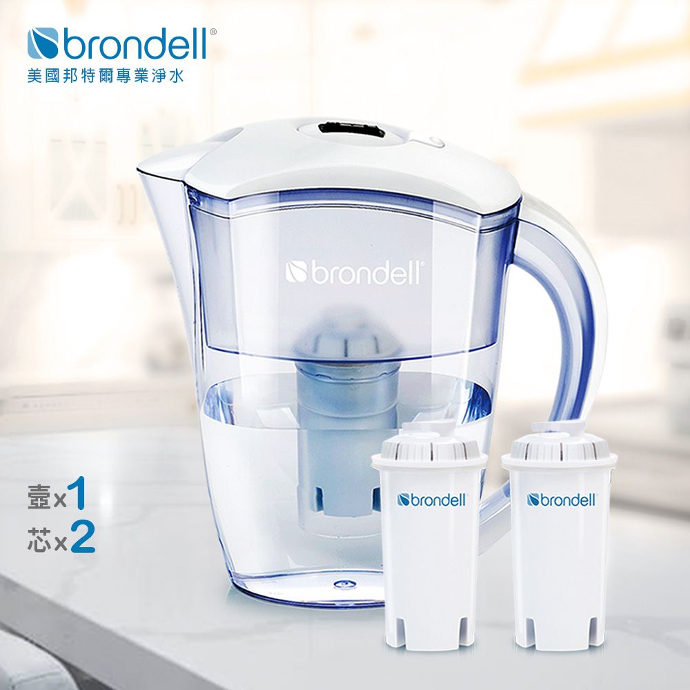 【Brondell】美國邦特爾極淨白濾水壺+2入芯-網