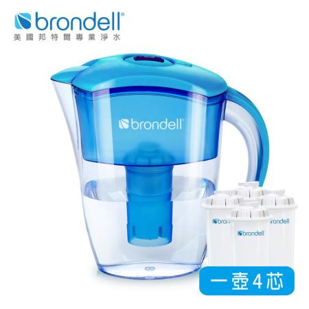 【Brondell】美國邦特爾 純淨濾水壺（藍）＋八周長效濾芯（4入）