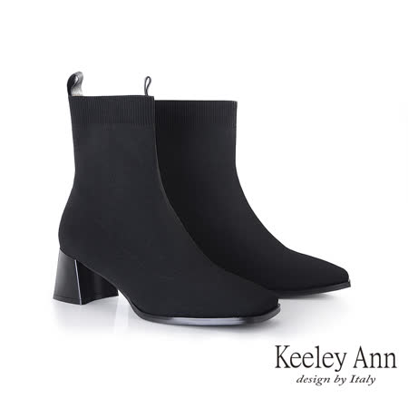 Keeley Ann針織方頭粗跟襪套靴(黑色177567210-Ann系列)
