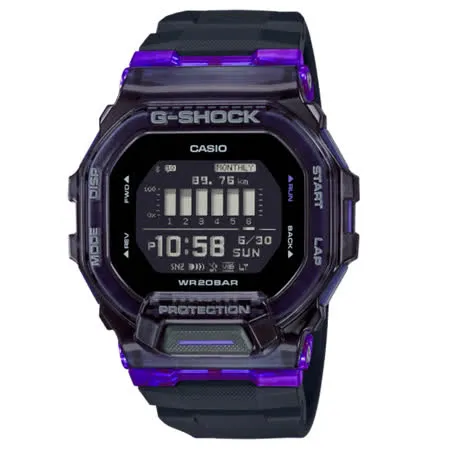 CASIO G-SHOCK 藍牙連線 半透明活力亮彩運動腕錶-紫 GBD-200SM-1A6