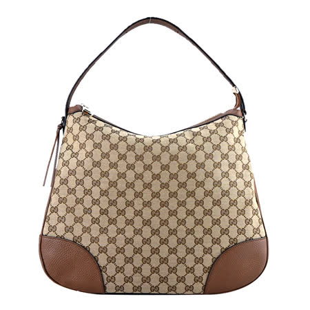 GUCCI GG 經典織布緹花帆布拉鍊肩背包(棕)