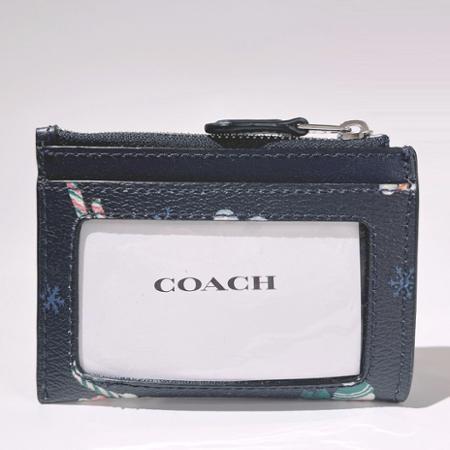 COACH 暗夜深藍色雪人圖案金屬馬車款PVC材質鑰匙零錢包-附禮盒