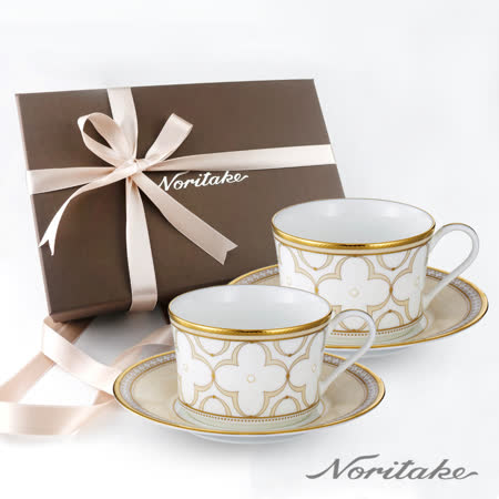 【日本 Noritake】 春頌咖啡對杯禮盒(骨瓷)(附贈精美禮盒)(金邊銀邊任選)