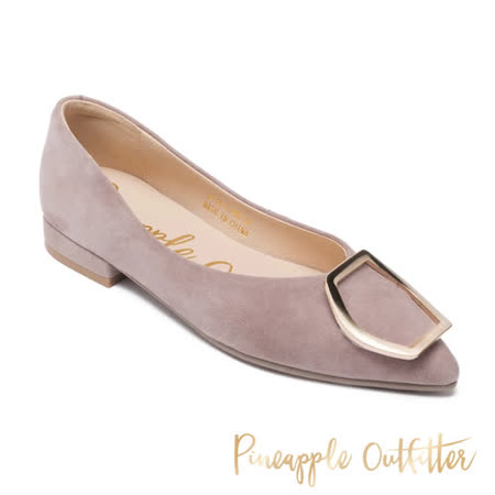 【Pineapple Outfitter】FUNDA 麂皮金釦尖頭平底鞋(粉藕色)