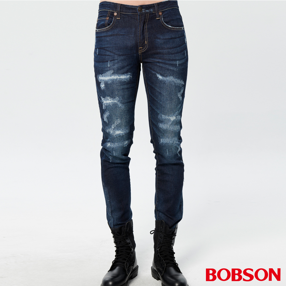 BOBSON 男款低腰有機棉補丁直筒褲 (1832-52)