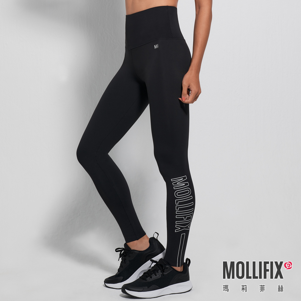MOLLIFIX 瑪莉菲絲 不對稱彈力修身高腰動塑褲 (黑+白)
