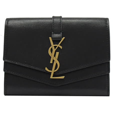 YSL 553563 Suplice 小牛皮雙層翻蓋釦式零錢卡包.黑