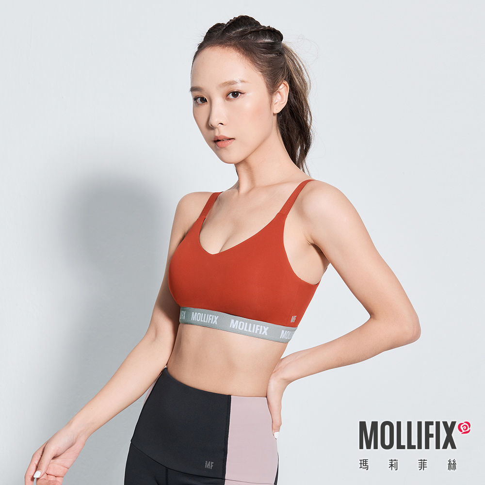 MOLLIFIX 瑪莉菲絲 3D防震撞色織帶運動內衣 (鐵鏽橘)