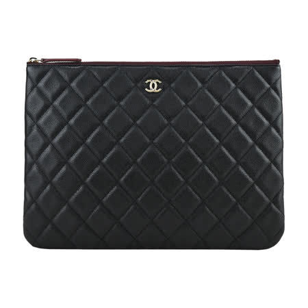 CHANEL經典菱格荔枝小羊皮手拿包(中/黑色)