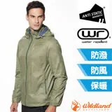 【荒野 WildLand】男 輕量天鵝絨防風連帽保暖外套.夾克/0A92908-150 灰濛綠