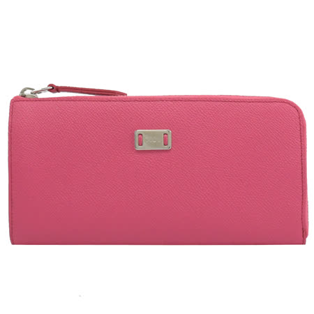 TODS 金屬LOGO風琴式L型拉鍊長夾.桃粉