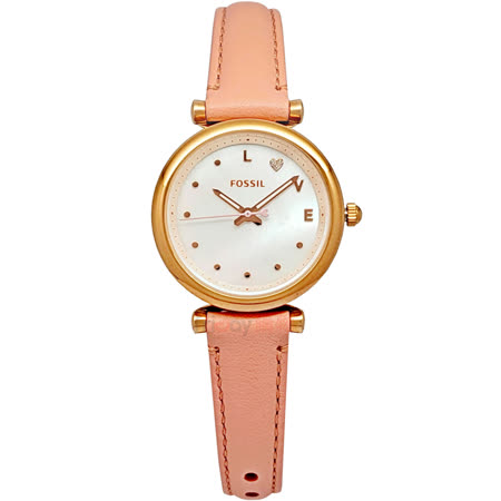 FOSSIL  LOVE時標 
粉橘色皮帶 女錶