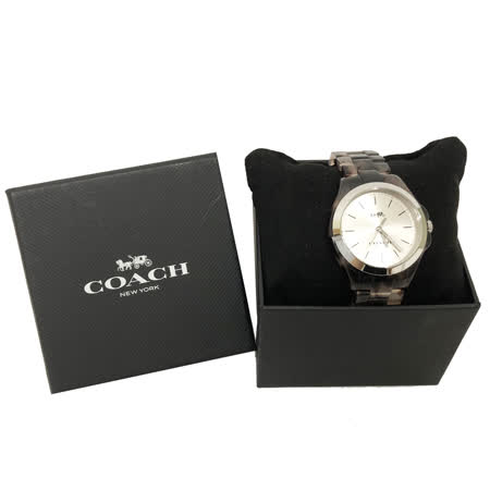 【COACH】經典LOGO圓框玳色瑁錶帶女用手錶(玳瑁色)