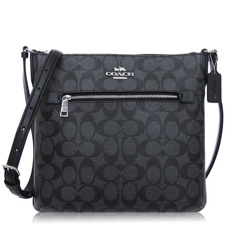 COACH 經典 PVC / ROWAN 中款 / 斜背包_黑灰
