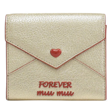 MIU MIU 5MH014 Forever 信封型扣式短夾.金/紅【全新福利品】