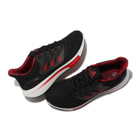 adidas 慢跑鞋 EQ21 Run 運動 男鞋 Bounce 緩震 透氣包覆 路跑 健身 黑紅 GZ4053 GZ4053