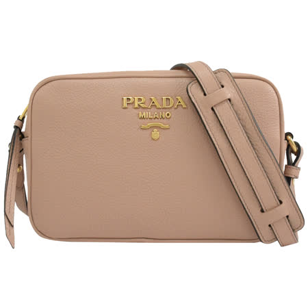 PRADA 1BH103 浮雕LOGO荔枝牛皮斜背相機包.粉