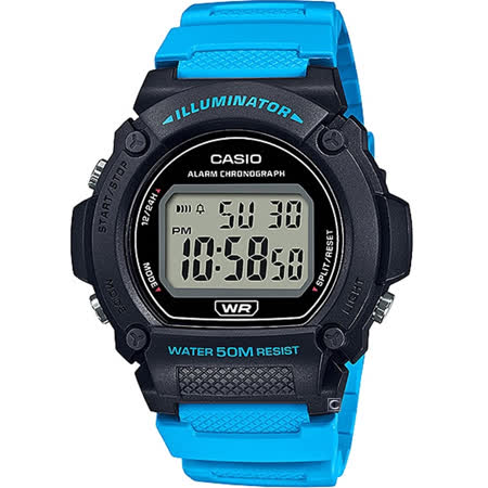 CASIO 復古風造型經典色圓形數位休閒錶(W-219H-2A2)/47mm-藍X黑
