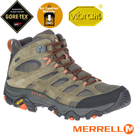 【美國 MERRELL】男款 MOAB 3 MID GORE-TEX® 多功能防水透氣登山健行鞋/ML035791 橄欖綠/橘