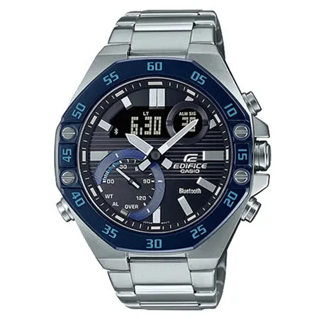 CASIO 卡西歐 CASIO EDIFICE 手機藍牙智慧連線 男錶 不鏽鋼錶帶 防水100米 ECB-10DB(ECB-10DB-1B)