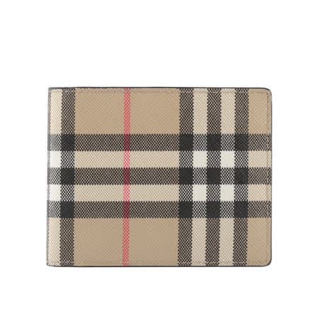 【BURBERRY】經典格紋帆布對開6卡短夾(米色) 8049601