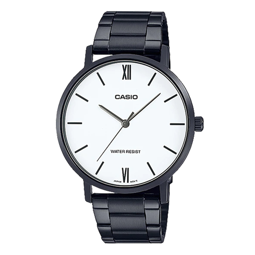 CASIO 指針男錶 不鏽鋼錶帶 白色錶面 生活防水 MTP-VT01B(MTP-VT01B-7B)