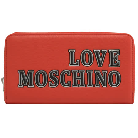 MOSCHINO LOVE MOSCHINO 超大浮雕LOGO皮革拉鍊長夾.紅