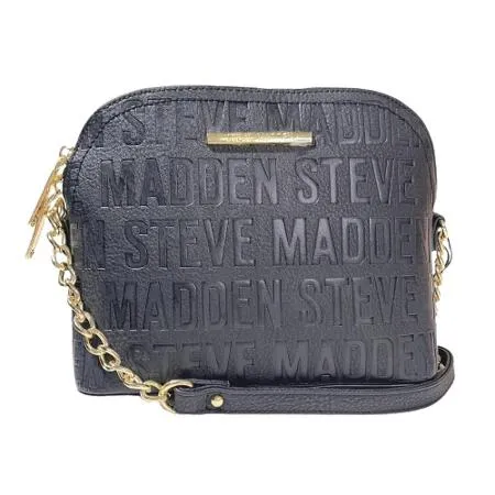 Steve Madden- 黑色真皮字母浮雕側肩/斜背兩用包