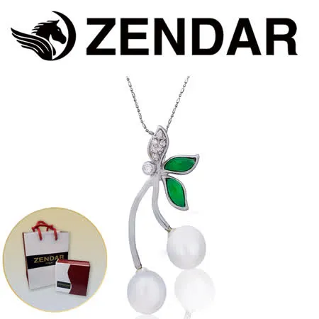 【ZENDAR】義大利精品 頂級淡水珍珠Pure Cherry with Green Jade 櫻桃項鍊 8mm(Z9005)