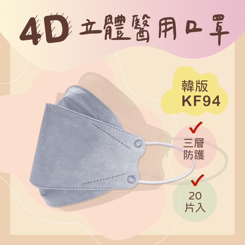 【大成】MIT台灣製 4D立體醫用 三層防護 魚形成人口罩 - 莫藍色20入