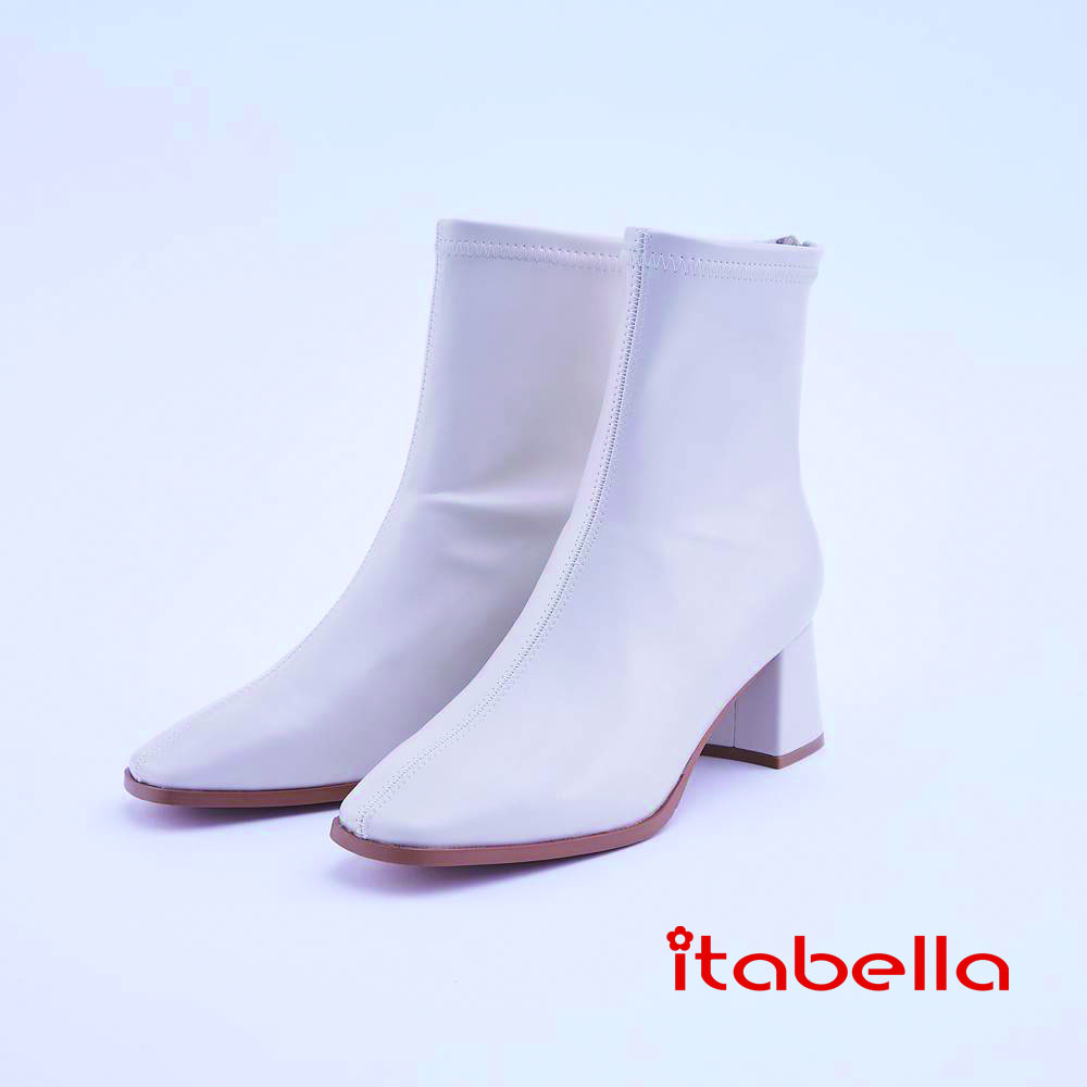 itabella．韓國質感方頭短靴(1789-18白色)