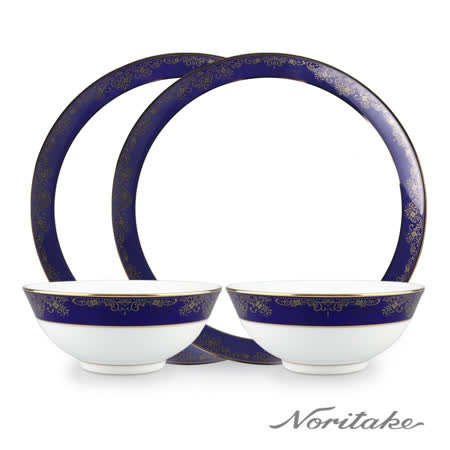 【日本Noritake】藍色樂章餐盤碗雙人組(飯碗x2+餐盤x2)