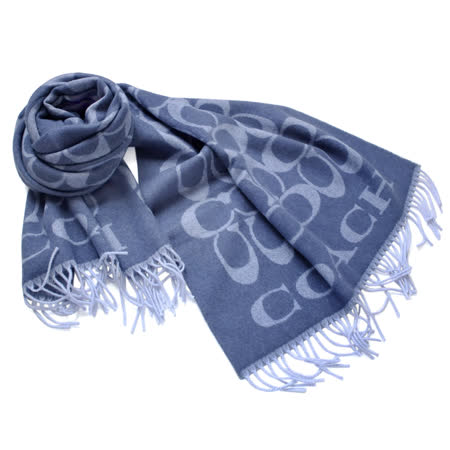 COACH石灰藍C Logo寬版羊毛圍巾(195x53CM)