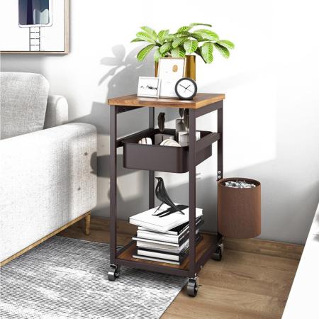 【慢慢家居】木質頂板-可移動抽屜式置物推車