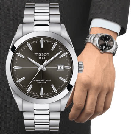 ISSOT天梭 GENTLEMAN系列 簡約紳士矽游絲機械腕錶 / T1274071106101 / 40mm