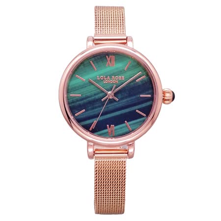 LOLA ROSE 英式LONDON的美感時尚優質米蘭式腕錶-湖水綠+玫瑰金-LR4070