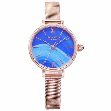 LOLA ROSE 英式LONDON的美感時尚優質米蘭式腕錶-寶石藍+玫瑰金-LR4126
