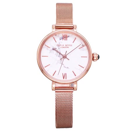 LOLA ROSE 英式LONDON的美感時尚優質米蘭式腕錶-大理石白+玫瑰金-LR4074
