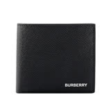 【BURBERRY】Logo 燙印小牛皮對開零錢袋短夾(黑色) 8014656