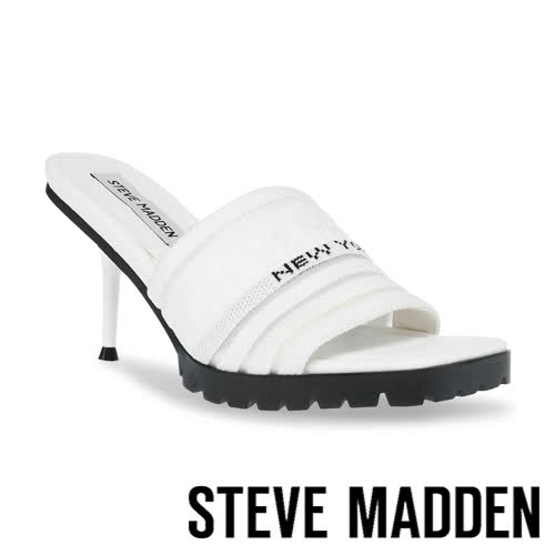 【STEVE MADDEN】MORPHED 彈性休閒高跟涼拖鞋(白色)