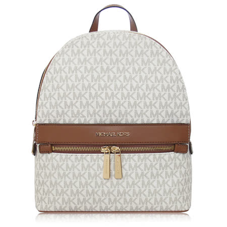 Michael Kors 經典 PVC / 中款 / 後背包_咖啡白