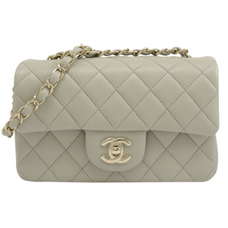CHANEL A69900 Mini Flap 菱格小羊皮迷你斜背鍊包.灰/淡金 20cm