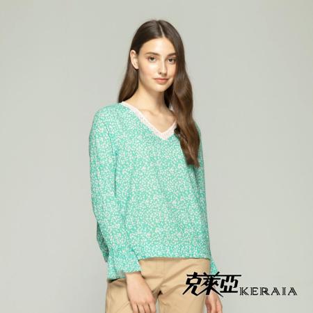 【KERAIA 克萊亞】
繁花點點百摺袖蕾絲V領上衣