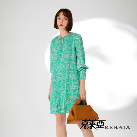 【KERAIA 克萊亞】繁花點點綁帶壓摺洋裝