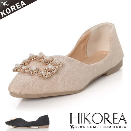 【HIKOREA】韓國空運。美感亮蔥方型珍珠平底鞋/版型偏小(71-3421共2色/現+預)