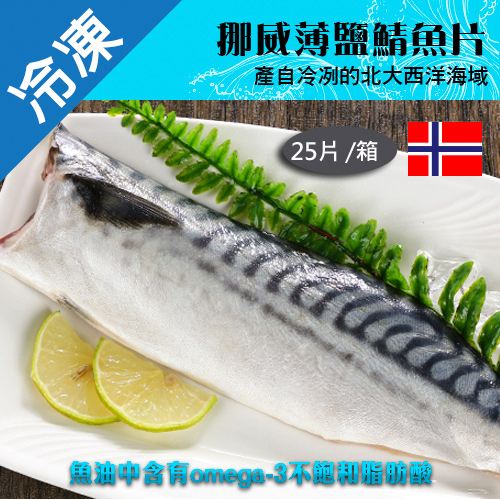 挪威鹽漬鯖魚片140~180G/片X25/箱