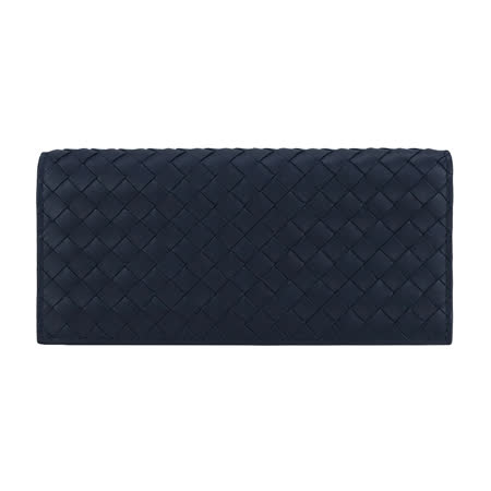BOTTEGA VENETA 經典編織小羊皮對開翻蓋長夾(深藍)