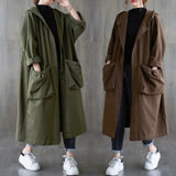 【KISSDIAMOND】寬鬆大口袋長版風衣外套(輕薄/設計/百搭/KDC-6951) 軍綠F