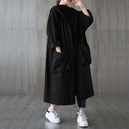 【KISSDIAMOND】寬鬆大口袋長版風衣外套(輕薄/設計/百搭/KDC-6951)